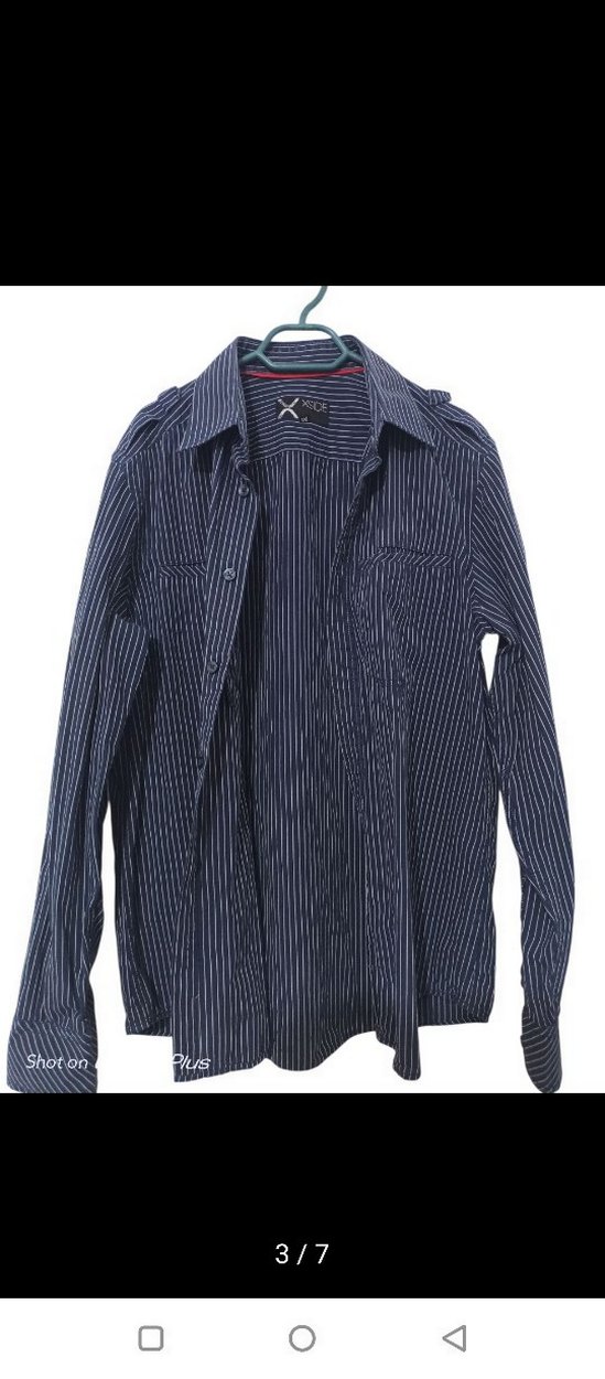 Gri Çizgili Denim Erkek Gömlek kışlık - Görsel 3