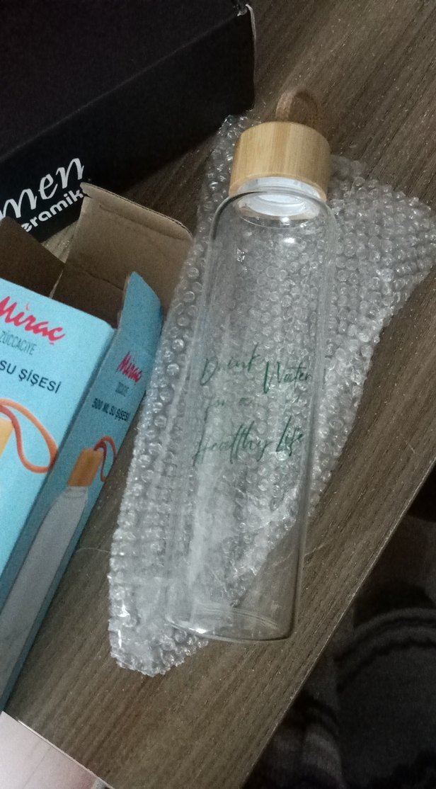 Cam  500 ML bambu kapak Su Şişesi - Görsel 3
