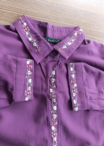 Nakışlı Mor Kadın Gömlek - Görsel 11