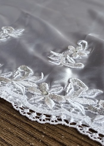 İşlemeli Beyaz gelinlik Örtü - Görsel 2