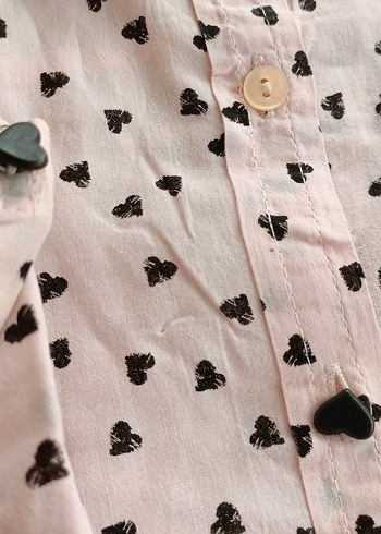 Pembe Kalp Desenli Uzun Kollu Kadın Gömlek - Görsel 4