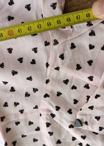 Pembe Kalp Desenli Uzun Kollu Kadın Gömlek - Görsel 8