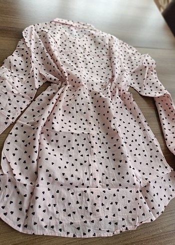 Pembe Kalp Desenli Uzun Kollu Kadın Gömlek - Görsel 13