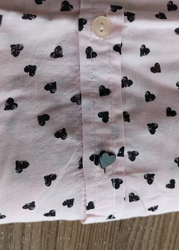 Pembe Kalp Desenli Uzun Kollu Kadın Gömlek - Görsel 10