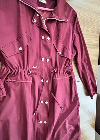 Bordo Uzun Kadın Düğmeli marka trençkot - Görsel 10