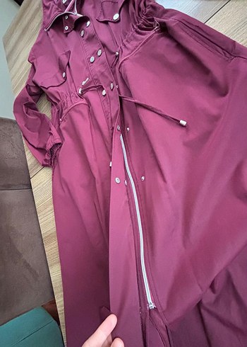 Bordo Uzun Kadın Düğmeli marka trençkot - Görsel 11