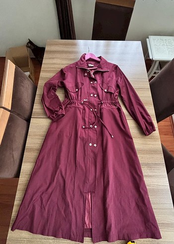 Bordo Uzun Kadın Düğmeli marka trençkot - Görsel 6