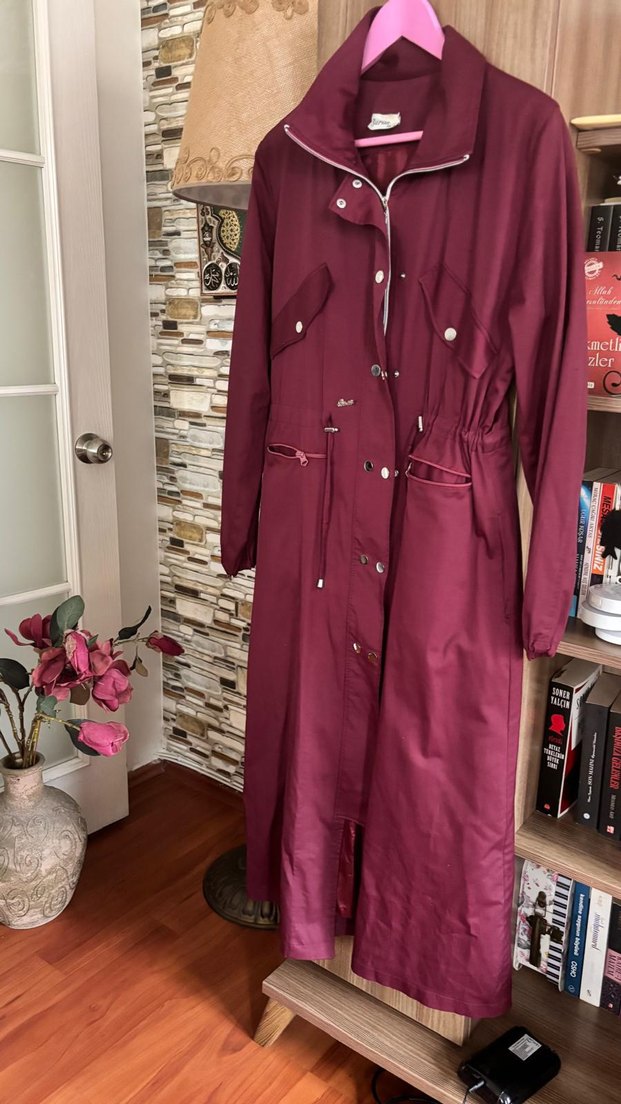 Bordo Uzun Kadın Düğmeli marka trençkot - Görsel 2