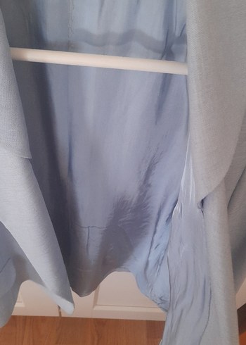 38 Beden Kadın Mavi Keten Düğmeli Blazer Ceket