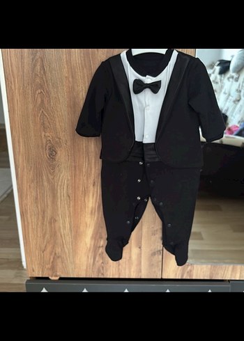 Düğmeli Siyah Midi Tuxedo, Notch Yaka, Uzun Kollu 3-4 ay - Görsel 2