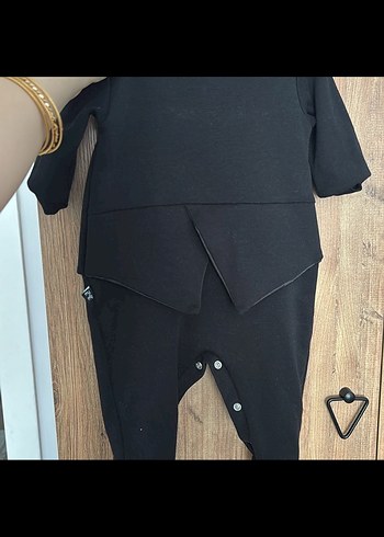 Düğmeli Siyah Midi Tuxedo, Notch Yaka, Uzun Kollu 3-4 ay - Görsel 3