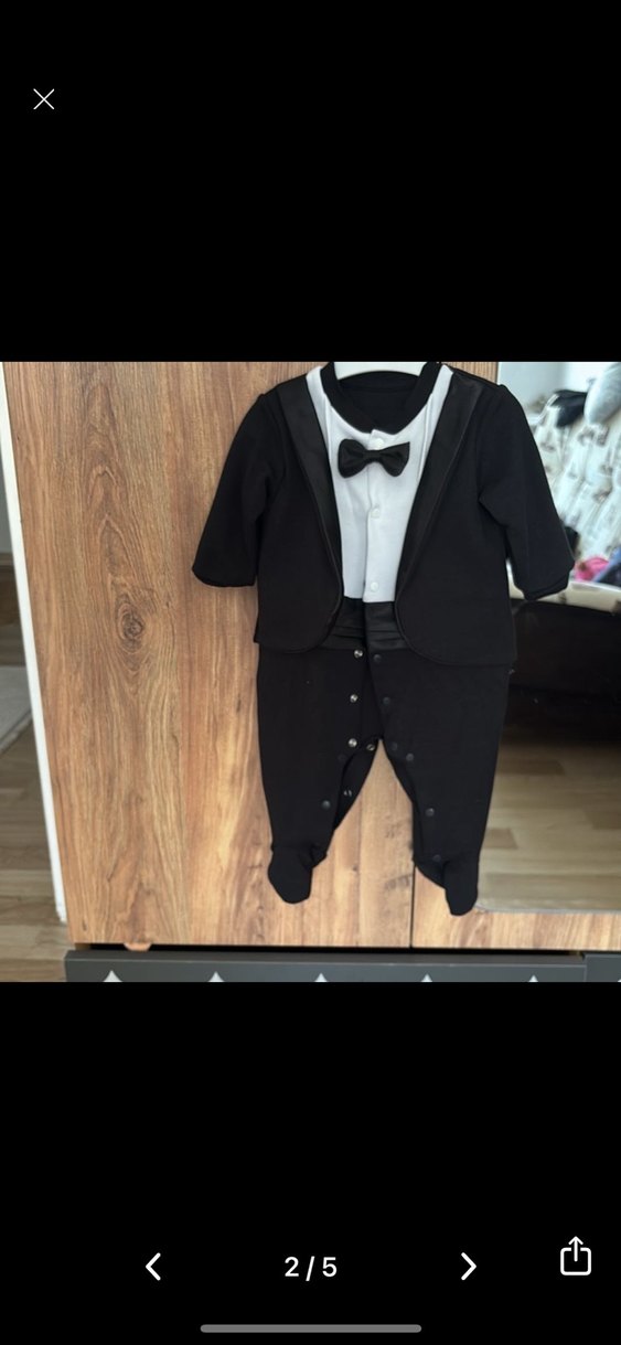 Düğmeli Siyah Midi Tuxedo, Notch Yaka, Uzun Kollu 3-4 ay - Görsel 2