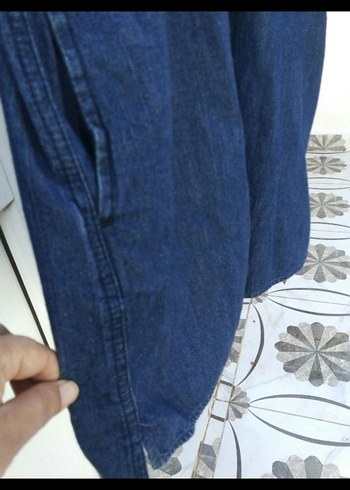38 Beden Lacivert Uzun Kollu Denim Tunik