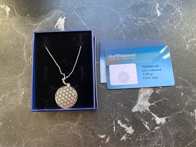 Blue diamond pırlantalı yaşam ağacı gümüş kolye