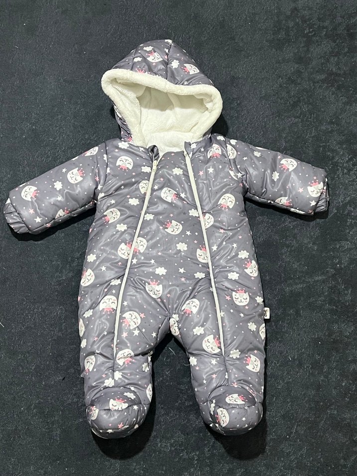 Gri Kapüşonlu Bebek Kış Tulumu - Görsel 4