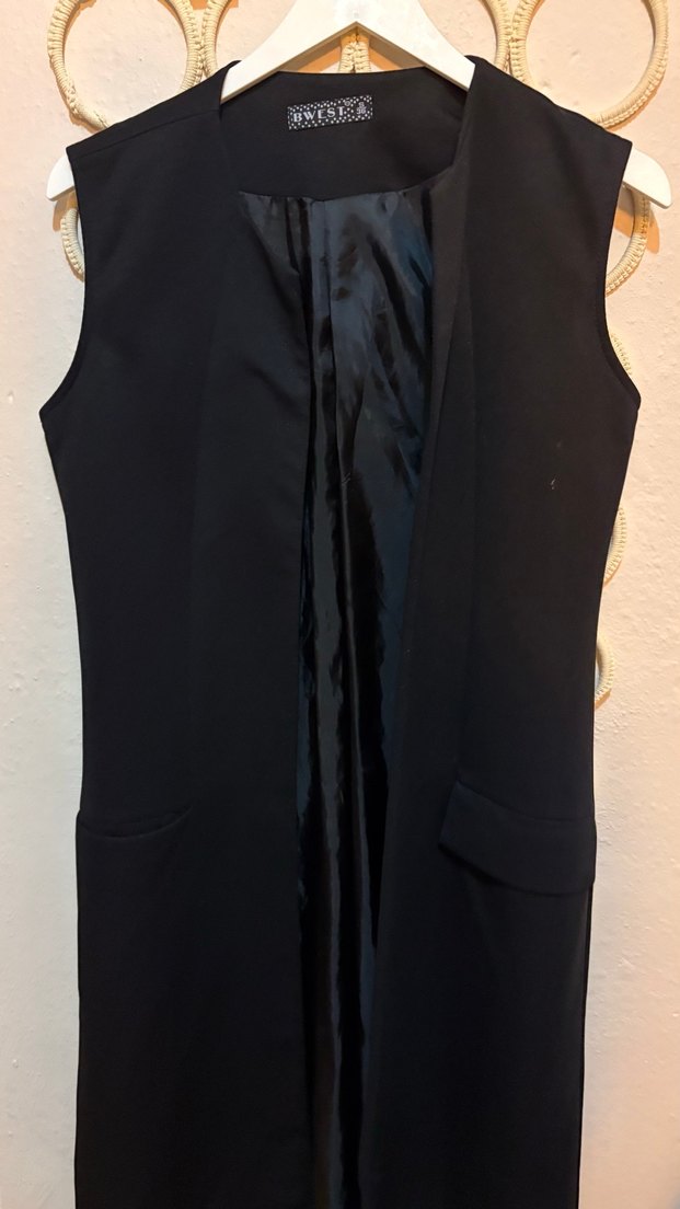 Kadın Siyah Uzun Kesim Blazer Yelek 36 beden - Görsel 2