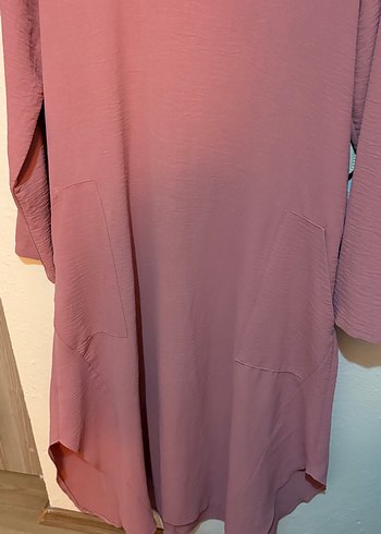 Pembe Uzun Kollu Salaş Tunik tesettür giyim L beden - Görsel 3