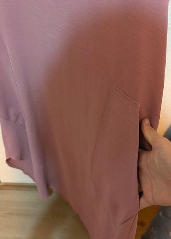 Pembe Uzun Kollu Salaş Tunik tesettür giyim L beden - Görsel 2