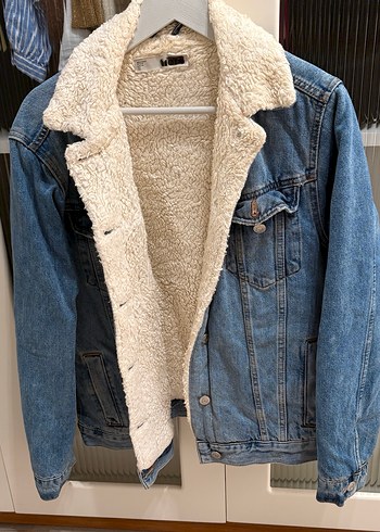 Peluş Detaylı Kadın Mavi Kot Ceket - Görsel 2