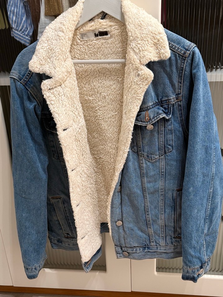 Peluş Detaylı Kadın Mavi Kot Ceket - Görsel 2