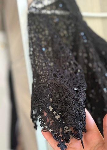 Siyah dantel detaylı abiye elbise 46 beden - Görsel 3