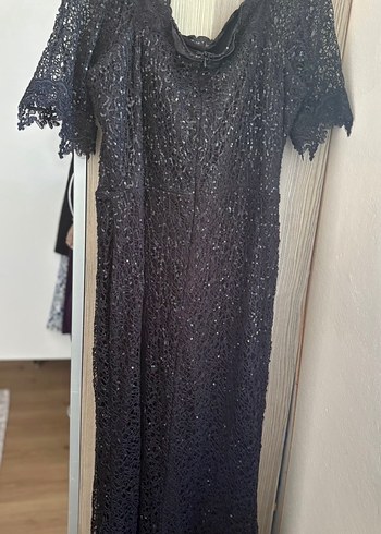 Siyah dantel detaylı abiye elbise 46 beden - Görsel 5