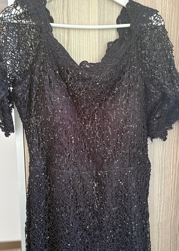 Siyah dantel detaylı abiye elbise 46 beden - Görsel 2