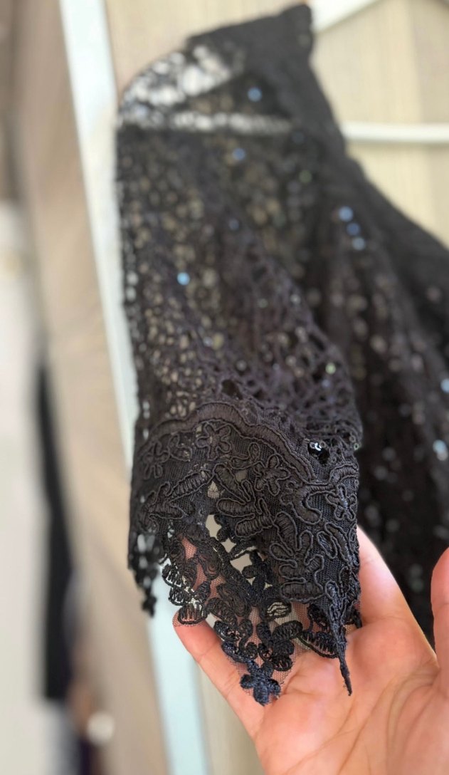 Siyah dantel detaylı abiye elbise 46 beden - Görsel 3