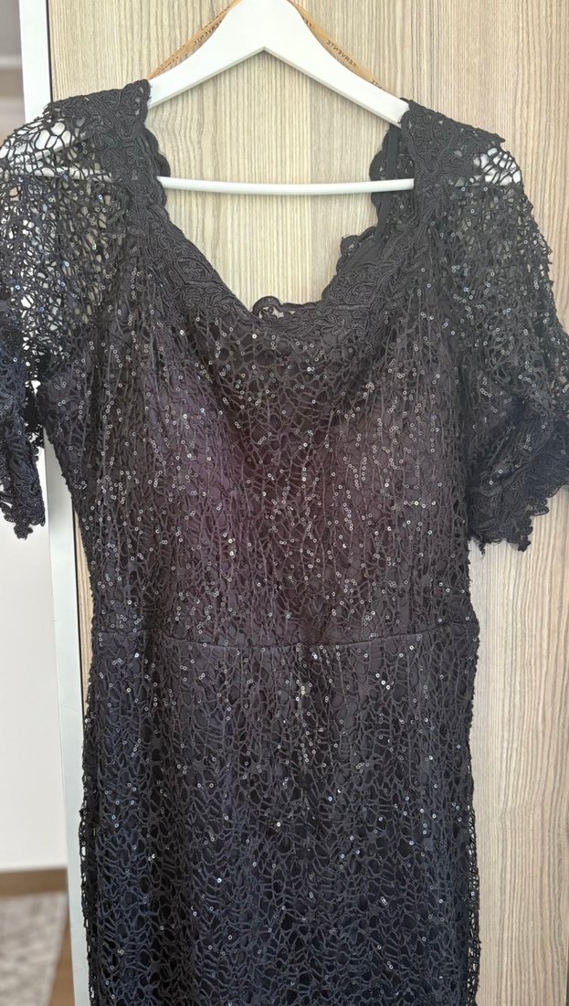 Siyah dantel detaylı abiye elbise 46 beden - Görsel 2