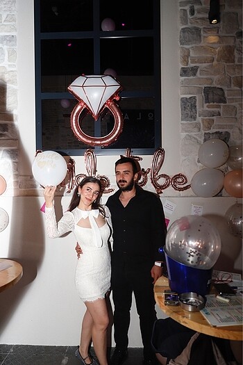 Beyaz dantel ve kurdele detaylı modern after - Bride to be elbis