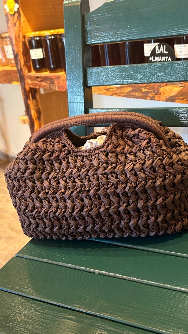 Kahverengi Örgü Kadın Çantası mango model - Görsel 4