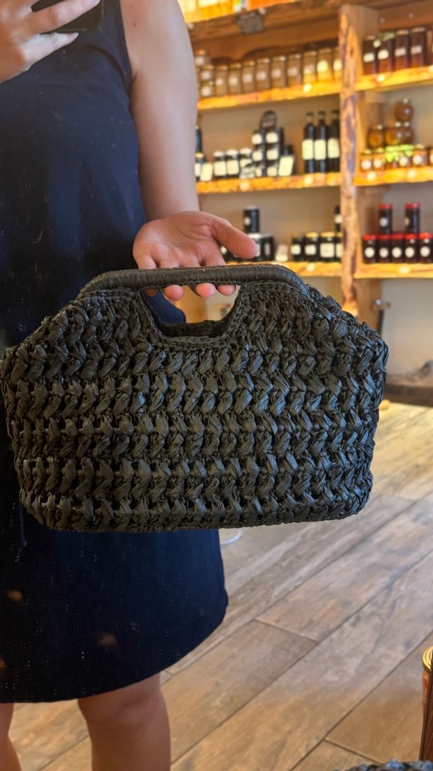 Siyah Örgü Bohem Kadın Çanta mango model deri taban - Görsel 3