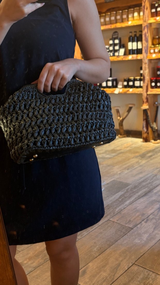 Siyah Örgü Bohem Kadın Çanta mango model deri taban - Görsel 4