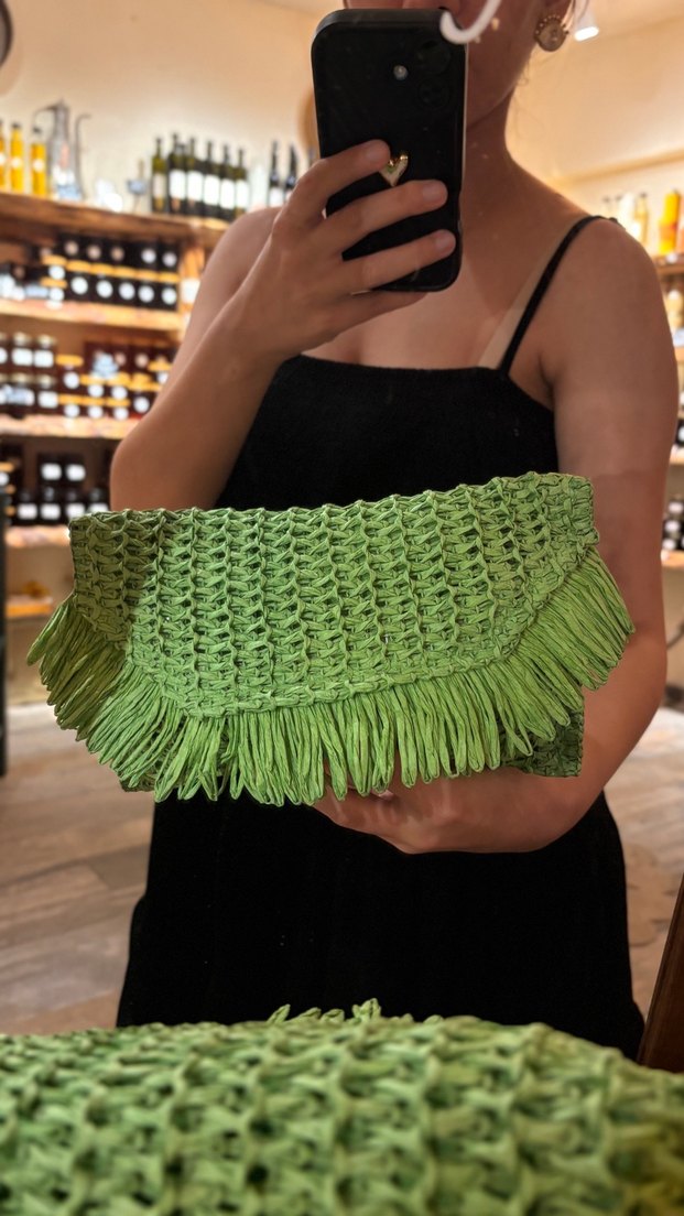 Yeşil Püsküllü Örgü Bohem Kadın Portföy Çanta - Görsel 2