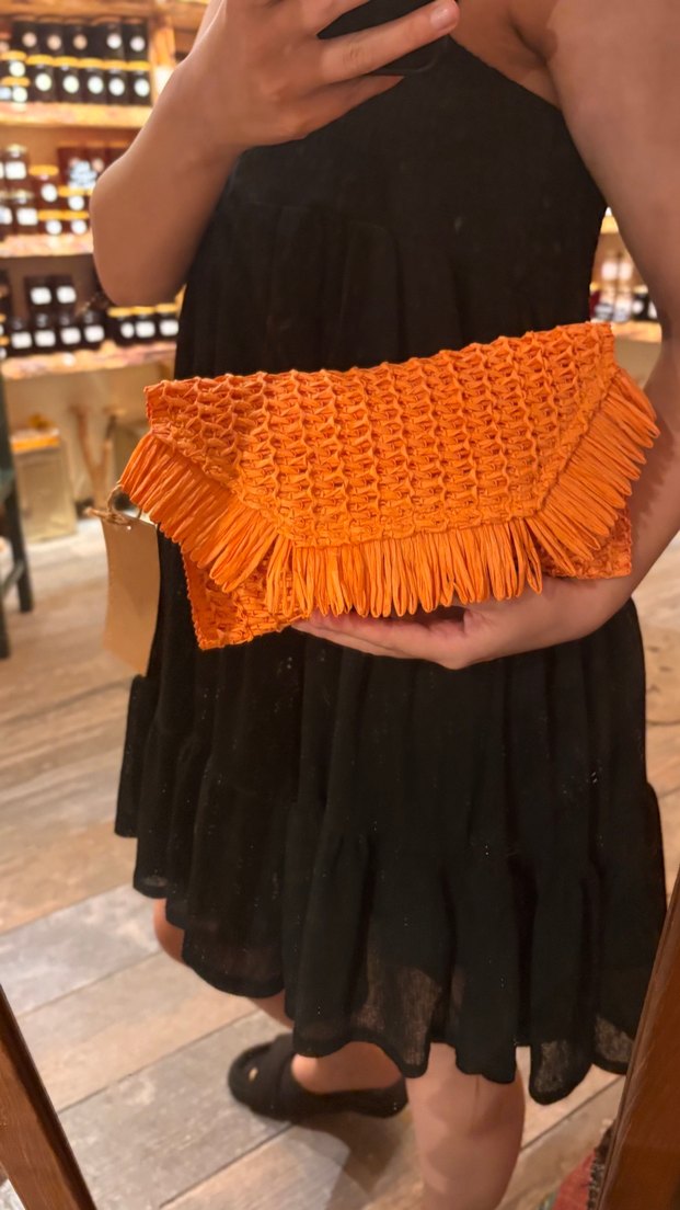 Renkli Turuncu Püsküllü Örgü Kadın Clutch Çanta - Görsel 3