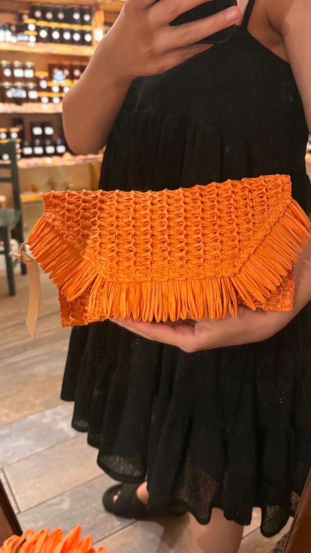 Renkli Turuncu Püsküllü Örgü Kadın Clutch Çanta - Görsel 2