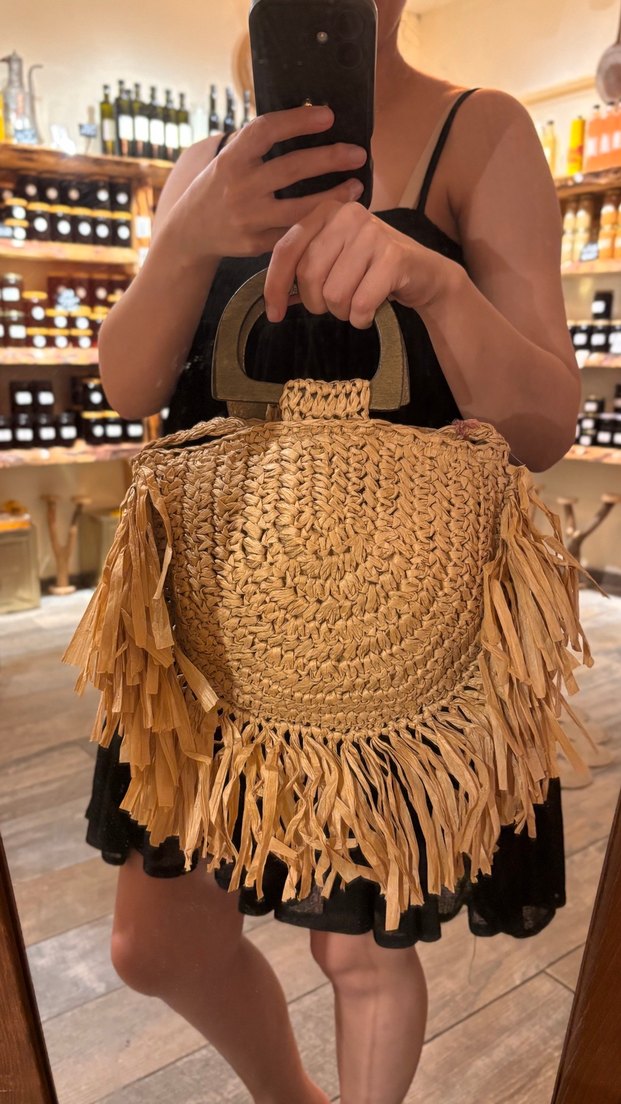 Püsküllü Bej Örgü Bohem Kadın Çanta - Görsel 3