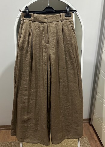 Zara Bej Keten Genis Paca Pantolon