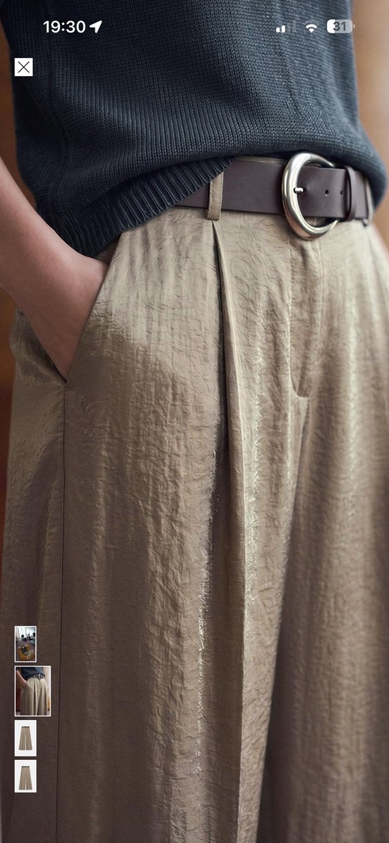 Zara Bej Keten Geniş Paça Pantolon — görsel 6/8