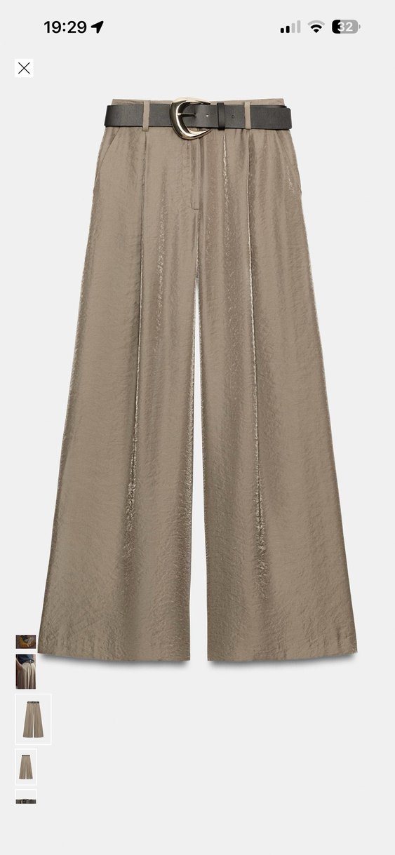 Zara Bej Keten Geniş Paça Pantolon — görsel 4/8