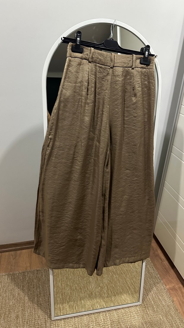 Zara Bej Keten Geniş Paça Pantolon — görsel 3/8