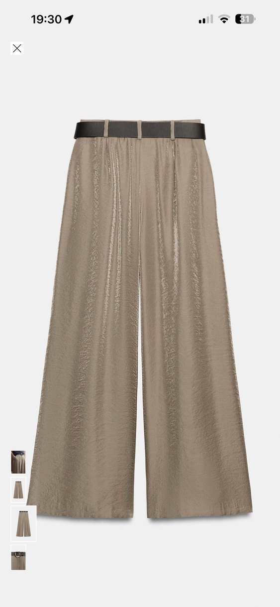 Zara Bej Keten Geniş Paça Pantolon — görsel 5/8