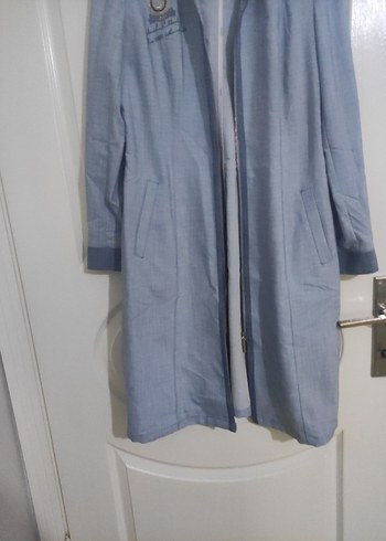 Zühre Nakışlı Düğmeli Uzun Denim Kadın Kaban