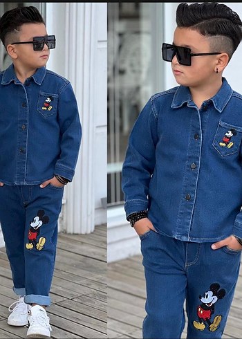 Erkek Çocuk Nakışlı Denim Takım