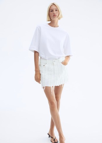 H&M Beyaz Desenli Mini Denim Etek