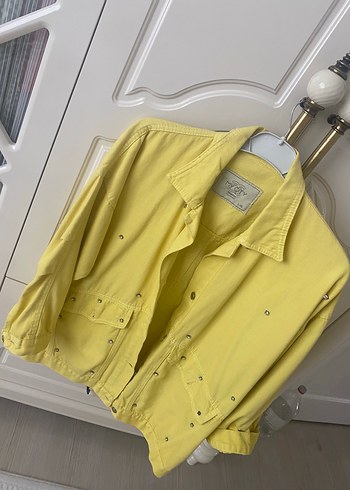 40 Beden sarı Renk Sarı Düğmeli Kadın Denim Ceket