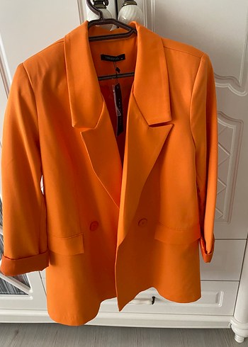 Turuncu Kadın Düğmeli Blazer Ceket