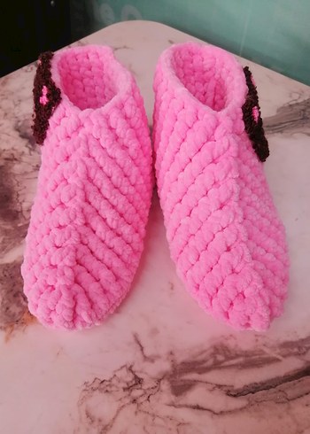 Kız Çocuk Pembe Örgü Ev Terliği panduf - Görsel 3