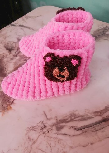 Kız Çocuk Pembe Örgü Ev Terliği panduf - Görsel 2