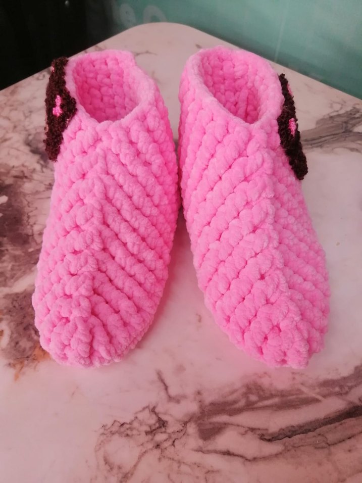 Kız Çocuk Pembe Örgü Ev Terliği panduf - Görsel 3